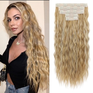 image:imageREECHO Clip in Hair Extensions 5PCS 24 Beach Wavy Invisible Lace WeftsDark Blonde with Highlights