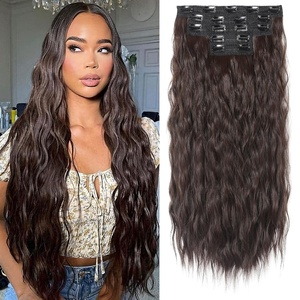 image:imageREECHO Clip in Hair Extensions 5PCS 24 Beach Wavy Invisible Lace WeftsDark Brown