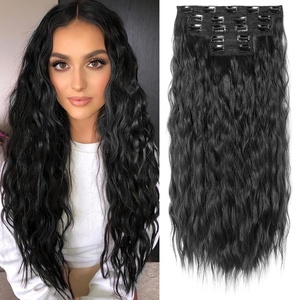 image:imageREECHO Clip in Hair Extensions 5PCS 24 Beach Wavy Invisible Lace WeftsJet Black