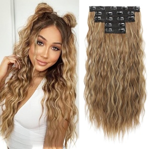 image:imageREECHO Clip in Hair Extensions 5PCS 24 Beach Wavy Invisible Lace WeftsLight Brown with Blonde Highlights