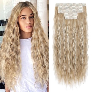 image:imageREECHO Clip in Hair Extensions 5PCS 24 Beach Wavy Invisible Lace WeftsMedium Blonde with Highlights