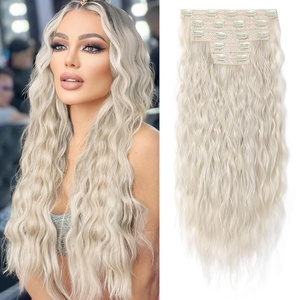 image:imageREECHO Clip in Hair Extensions 5PCS 24 Beach Wavy Invisible Lace WeftsPlatinum Blonde