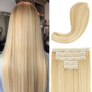 image:imageREECHO Clip in Hair Extensions Hair Extensions Thick Long Lace Weft Lightweight Synthetic Hairpieces for Women 24 Inch240 GramPack of 5 Chocolate Brown with Golden Blonde HighlightsGolden with Highlights