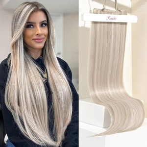 image:imageREECHO Clip in Hair Extensions Hair Extensions Thick Long Lace Weft Lightweight Synthetic Hairpieces for Women 24 Inch240 GramPack of 5 Chocolate Brown with Golden Blonde HighlightsAsh Blonde with Highlights