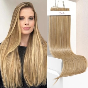 image:imageREECHO Clip in Hair Extensions Hair Extensions Thick Long Lace Weft Lightweight Synthetic Hairpieces for Women 24 Inch240 GramPack of 5 Chocolate Brown with Golden Blonde HighlightsDark Blonde with Highlights