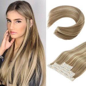 image:imageREECHO Clip in Hair Extensions Hair Extensions Thick Long Lace Weft Lightweight Synthetic Hairpieces for Women 24 Inch240 GramPack of 5 Chocolate Brown with Golden Blonde HighlightsWalnut Brown with Blonde Highlights