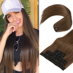 image:imageREECHO Clip in Hair Extensions Hair Extensions Thick Long Lace Weft Lightweight Synthetic Hairpieces for Women 24 Inch240 GramPack of 5 Chocolate Brown with Golden Blonde HighlightsChestnut Brown
