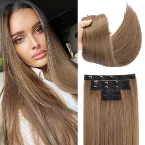 image:imageREECHO Clip in Hair Extensions Hair Extensions Thick Long Lace Weft Lightweight Synthetic Hairpieces for Women 24 Inch240 GramPack of 5 Chocolate Brown with Golden Blonde HighlightsLight Chestnut Brown