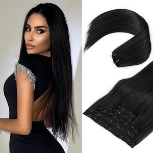 image:imageREECHO Clip in Hair Extensions Hair Extensions Thick Long Lace Weft Lightweight Synthetic Hairpieces for Women 24 Inch240 GramPack of 5 Chocolate Brown with Golden Blonde HighlightsBlack