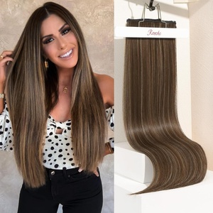 image:imageREECHO Clip in Hair Extensions Hair Extensions Thick Long Lace Weft Lightweight Synthetic Hairpieces for Women 24 Inch240 GramPack of 5 Chocolate Brown with Golden Blonde HighlightsChocolate Brown with Highlights