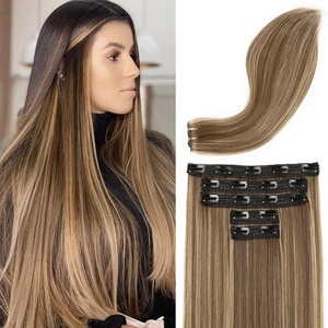 image:imageREECHO Clip in Hair Extensions Hair Extensions Thick Long Lace Weft Lightweight Synthetic Hairpieces for Women 24 Inch240 GramPack of 5 Chocolate Brown with Golden Blonde HighlightsChocolate Brown with Golden Blonde Highlights