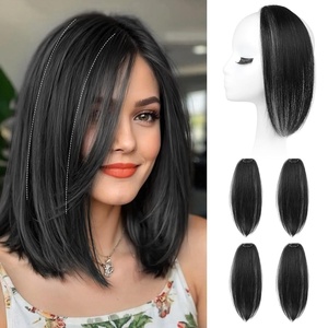 image:imageREECHO Clip in Hair Volumizer 2PCS 12 inch Short Thick Clip in Hairpieces Adding Extra Volume Hair Extensions for Women  Dark Brown with HighlightsBlack