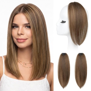 image:imageREECHO Clip in Hair Volumizer 2PCS 12 inch Short Thick Clip in Hairpieces Adding Extra Volume Hair Extensions for Women  Dark Brown with HighlightsChestnut Brown