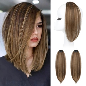 image:imageREECHO Clip in Hair Volumizer 2PCS 12 inch Short Thick Clip in Hairpieces Adding Extra Volume Hair Extensions for Women  Dark Brown with HighlightsChocolate Brown with Highlights