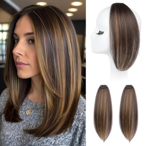 image:imageREECHO Clip in Hair Volumizer 2PCS 12 inch Short Thick Clip in Hairpieces Adding Extra Volume Hair Extensions for Women  Dark Brown with HighlightsDark Brown with Highlights