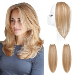 image:imageREECHO Clip in Hair Volumizer 2PCS 12 inch Short Thick Clip in Hairpieces Adding Extra Volume Hair Extensions for Women  Dark Brown with HighlightsDark Blonde with Highlights