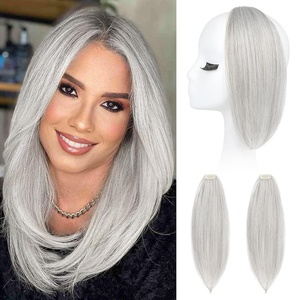 image:imageREECHO Clip in Hair Volumizer 2PCS 12 inch Short Thick Clip in Hairpieces Adding Extra Volume Hair Extensions for Women  Dark Brown with HighlightsGrey