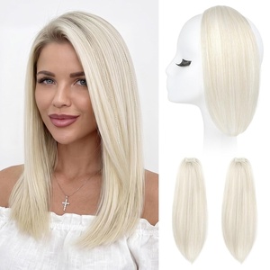 image:imageREECHO Clip in Hair Volumizer 2PCS 12 inch Short Thick Clip in Hairpieces Adding Extra Volume Hair Extensions for Women  Dark Brown with HighlightsIce Platinum