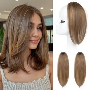 image:imageREECHO Clip in Hair Volumizer 2PCS 12 inch Short Thick Clip in Hairpieces Adding Extra Volume Hair Extensions for Women  Dark Brown with HighlightsLight Brown