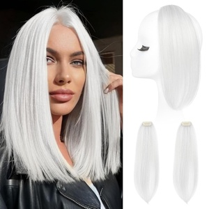image:imageREECHO Clip in Hair Volumizer 2PCS 12 inch Short Thick Clip in Hairpieces Adding Extra Volume Hair Extensions for Women  Dark Brown with HighlightsLight Silver