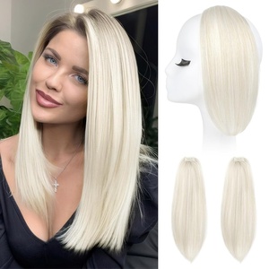 image:imageREECHO Clip in Hair Volumizer 2PCS 12 inch Short Thick Clip in Hairpieces Adding Extra Volume Hair Extensions for Women  Dark Brown with HighlightsPlatinum Blonde