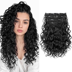 image:imageREECHO Curly Clip in Hair Extensions 4PCS 24 inch Long Hair Extensions Clip ins Lace Weft Natural Hairpieces for Women Daily Light Brown with Blonde HighlightsNatural Black