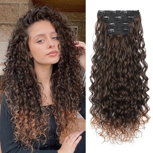 image:imageREECHO Curly Clip in Hair Extensions 4PCS 24 inch Long Hair Extensions Clip ins Lace Weft Natural Hairpieces for Women Daily Light Brown with Blonde HighlightsBlack Brown with Golden Brown Mixed
