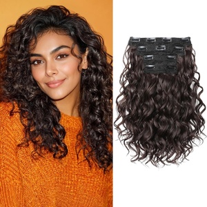 image:imageREECHO Curly Clip in Hair Extensions 4PCS 24 inch Long Hair Extensions Clip ins Lace Weft Natural Hairpieces for Women Daily Light Brown with Blonde HighlightsDark Reddish Brown
