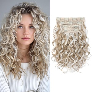 image:imageREECHO Curly Clip in Hair Extensions 4PCS 24 inch Long Hair Extensions Clip ins Lace Weft Natural Hairpieces for Women Daily Light Brown with Blonde HighlightsDark Ash Blonde with Highlights