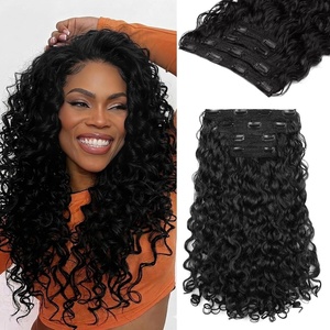 image:imageREECHO Curly Hair Extensions  4PCS 18 GoGo Curly Clip in Hair Extensions 100 Super Protein Hairpieces with Invisible Lace Weft Silky Soft Natural Look for Women  Chocolate Brown with Lighter EndsBlack