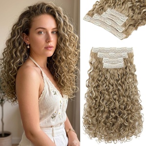 image:imageREECHO Curly Hair Extensions  4PCS 18 GoGo Curly Clip in Hair Extensions 100 Super Protein Hairpieces with Invisible Lace Weft Silky Soft Natural Look for Women  Chocolate Brown with Lighter EndsAsh Bronde