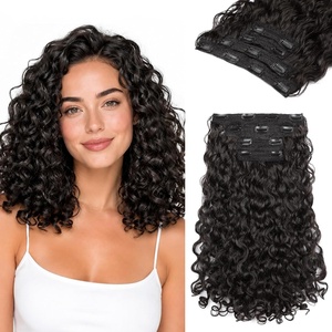 image:imageREECHO Curly Hair Extensions  4PCS 18 GoGo Curly Clip in Hair Extensions 100 Super Protein Hairpieces with Invisible Lace Weft Silky Soft Natural Look for Women  Chocolate Brown with Lighter EndsBlack Brown