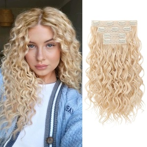 image:imageREECHO Curly Hair Extensions 4PCS 16 inch Clip in Hair Extensions Lace Weft Short Curly Hair Extension Clip Ins Invisible Natural Hairpieces for Women Light Brown with Blonde HighlightsLight Blonde