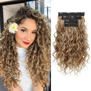 image:imageREECHO Curly Hair Extensions 4PCS 16 inch Clip in Hair Extensions Lace Weft Short Curly Hair Extension Clip Ins Invisible Natural Hairpieces for Women Light Brown with Blonde HighlightsLight Brown with Honey Blonde Highlights