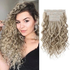 image:imageREECHO Curly Hair Extensions 4PCS 16 inch Clip in Hair Extensions Lace Weft Short Curly Hair Extension Clip Ins Invisible Natural Hairpieces for Women Light Brown with Blonde HighlightsLight Ash Brown with Highlights