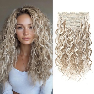 image:imageREECHO Curly Hair Extensions 4PCS 16 inch Clip in Hair Extensions Lace Weft Short Curly Hair Extension Clip Ins Invisible Natural Hairpieces for Women Light Brown with Blonde HighlightsAsh Blonde with Highlights
