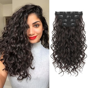 image:imageREECHO Curly Hair Extensions 4PCS 16 inch Clip in Hair Extensions Lace Weft Short Curly Hair Extension Clip Ins Invisible Natural Hairpieces for Women Light Brown with Blonde HighlightsDark Brown