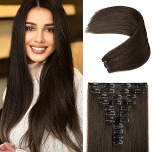 image:imageREECHO Hair Extensions 11PCS Clip in Hair Extensions 28 Long Straight hair extensions HE005 Natural Soft Synthetic Hairpieces for Women BlackChocolate Brown