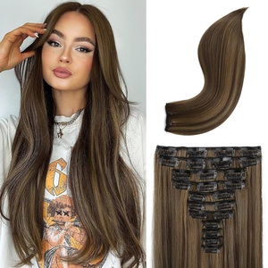 image:imageREECHO Hair Extensions 11PCS Clip in Hair Extensions 28 Long Straight hair extensions HE005 Natural Soft Synthetic Hairpieces for Women BlackDark Brown with Highlights