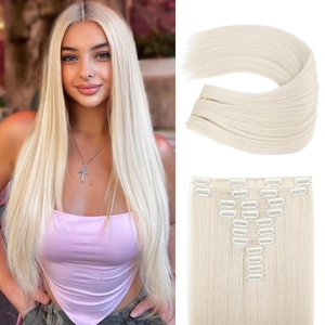 image:imageREECHO Hair Extensions 11PCS Clip in Hair Extensions 28 Long Straight hair extensions HE005 Natural Soft Synthetic Hairpieces for Women BlackPlatinum Blonde