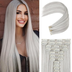 image:imageREECHO Hair Extensions 11PCS Clip in Hair Extensions 28 Long Straight hair extensions HE005 Natural Soft Synthetic Hairpieces for Women BlackSilver Grey