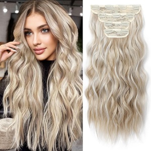 image:imageREECHO Hair Extensions 4PCS Clip in Hair Extensions HE001 Natural Soft Synthetic Hairpieces for Women Light Brown with Blonde HighlightsAsh Blonde with Blonde Highlights