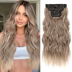 image:imageREECHO Hair Extensions 4PCS Clip in Hair Extensions HE001 Natural Soft Synthetic Hairpieces for Women Light Brown with Blonde HighlightsAsh Brown with Blonde Ends