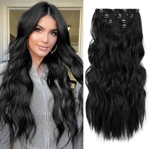 image:imageREECHO Hair Extensions 4PCS Clip in Hair Extensions HE001 Natural Soft Synthetic Hairpieces for Women Light Brown with Blonde HighlightsBlack