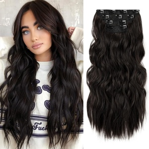 image:imageREECHO Hair Extensions 4PCS Clip in Hair Extensions HE001 Natural Soft Synthetic Hairpieces for Women Light Brown with Blonde HighlightsBlack Brown