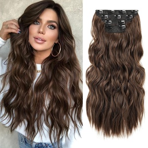 image:imageREECHO Hair Extensions 4PCS Clip in Hair Extensions HE001 Natural Soft Synthetic Hairpieces for Women Light Brown with Blonde HighlightsChocolate Brown
