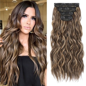 image:imageREECHO Hair Extensions 4PCS Clip in Hair Extensions HE001 Natural Soft Synthetic Hairpieces for Women Light Brown with Blonde HighlightsChocolate Brown with Blonde Highlights