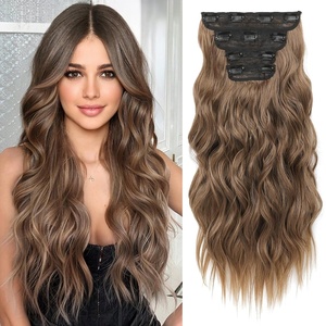 image:imageREECHO Hair Extensions 4PCS Clip in Hair Extensions HE001 Natural Soft Synthetic Hairpieces for Women Light Brown with Blonde HighlightsDark Ash Blonde with Golden Ends