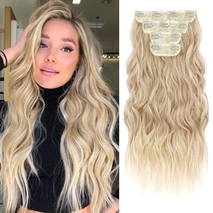 image:imageREECHO Hair Extensions 4PCS Clip in Hair Extensions HE001 Natural Soft Synthetic Hairpieces for Women Light Brown with Blonde HighlightsDark Blonde with Light Blonde Ends