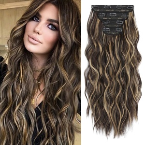 image:imageREECHO Hair Extensions 4PCS Clip in Hair Extensions HE001 Natural Soft Synthetic Hairpieces for Women Light Brown with Blonde HighlightsDark Brown with Blonde Highlights